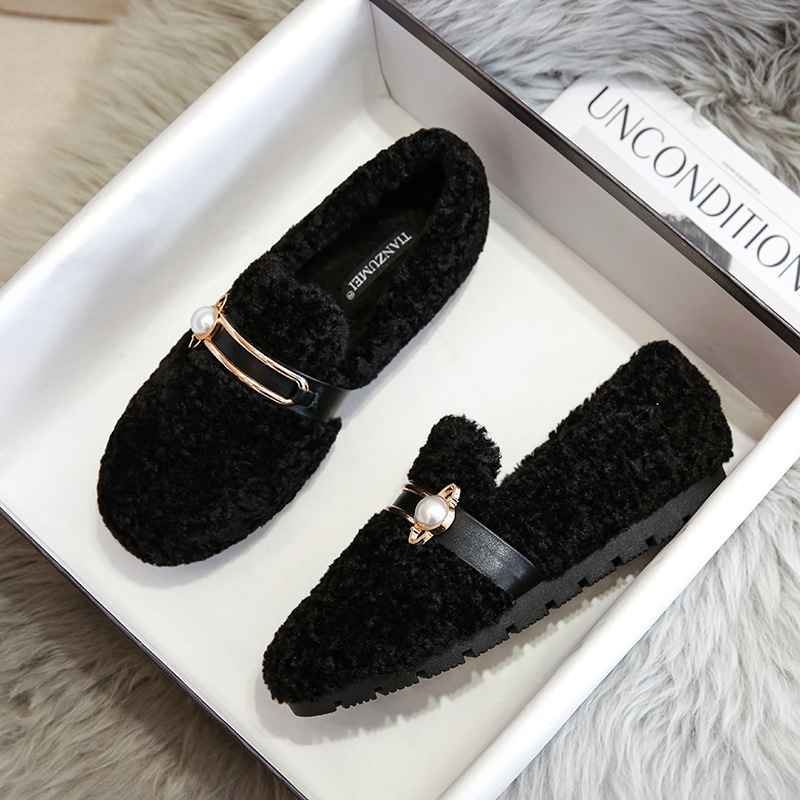 Ženske slip-on cipele s debelim potplatom od ovčje vune, podstava od umjetnog krzna, gumeni potplat, niski gležanj, 1–3 cm visina