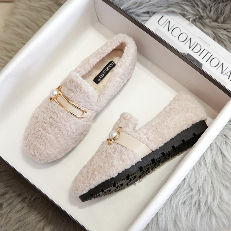 Ženske slip-on cipele s debelim potplatom od ovčje vune, podstava od umjetnog krzna, gumeni potplat, niski gležanj, 1–3 cm visina