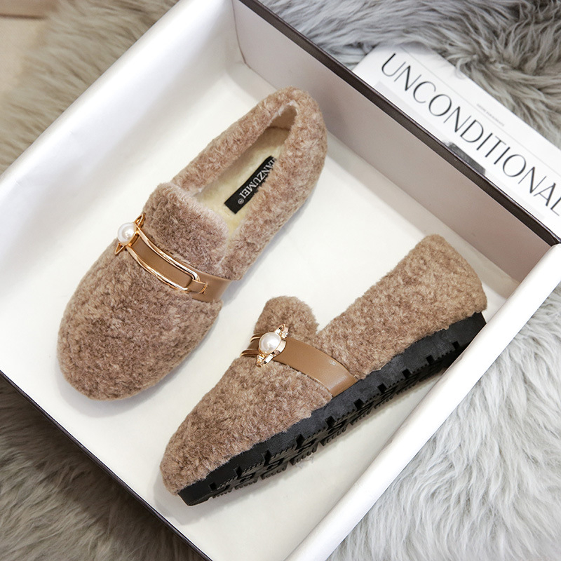 Ženske slip-on cipele s debelim potplatom od ovčje vune, podstava od umjetnog krzna, gumeni potplat, niski gležanj, 1–3 cm visina