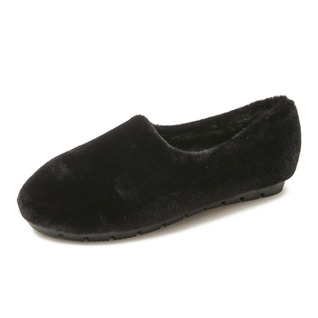 Ženske plišane mokasinice - baršunast gornji dio, umjetni pliš u ulošku, gumeni potplat (Zima, ravna peta, niski otvor gornjeg dijela)
