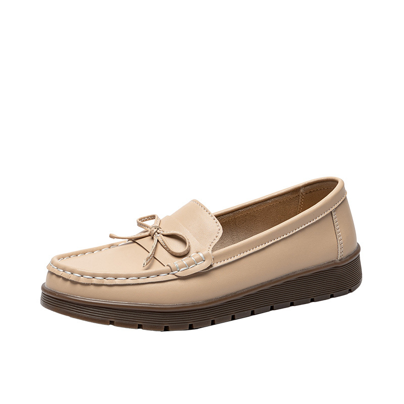 Γυναικείοι δερμάτινοι loafers με φαρδιά σόλα, στρογγυλή μύτη, χαμηλό τακούνι, καουτσούκ σόλα, καθημερινό στυλ