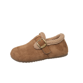 Pantofi de iarnă pentru femei, în stil Birkenstock, partea superioară din velur, căptușiți cu fleece, talpă din cauciuc, talpă joasă, înălțimea tocurilor 3–5 cm