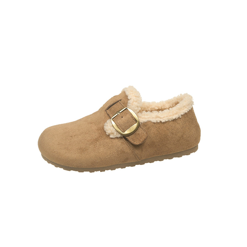 Mocasin slip-on pentru femei, talpă groasă, căptușit cu fleece, pentru iarnă, vârf rotund