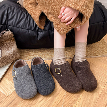 Pantofi de damă din velur cu căptușeală pluș, slip-on, toc mic 1–3 cm, talpă PVC