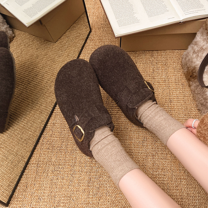 Pantofi de damă din velur cu căptușeală pluș, slip-on, toc mic 1–3 cm, talpă PVC