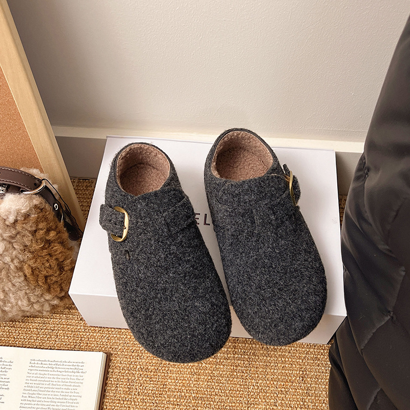 Pantofi de damă din velur cu căptușeală pluș, slip-on, toc mic 1–3 cm, talpă PVC