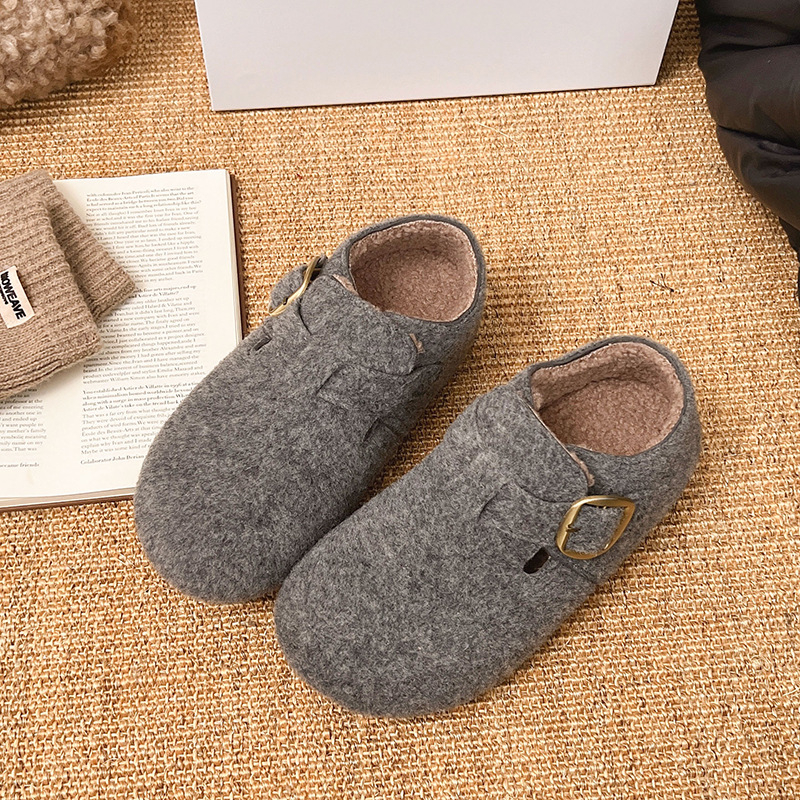 Pantofi de damă din velur cu căptușeală pluș, slip-on, toc mic 1–3 cm, talpă PVC