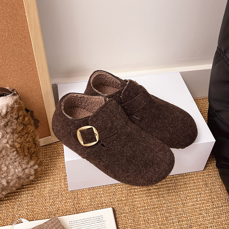 Pantofi de damă din velur cu căptușeală pluș, slip-on, toc mic 1–3 cm, talpă PVC