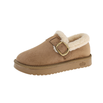 Pantofi de iarnă din bumbac, căptușiți cu blană, talpă plată din plastic, vârf rotund, croială joasă