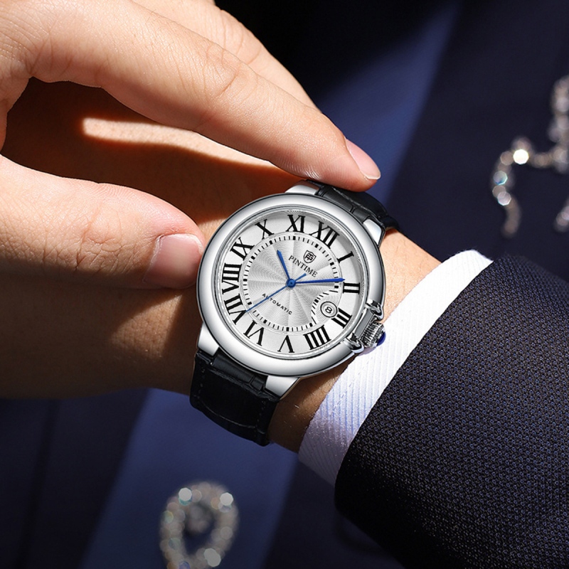 Ceas mecanic automat, Mișcare 222, Carcasă din aliaj de zinc, Curea din oțel inoxidabil, Rezistență la apă 30 m