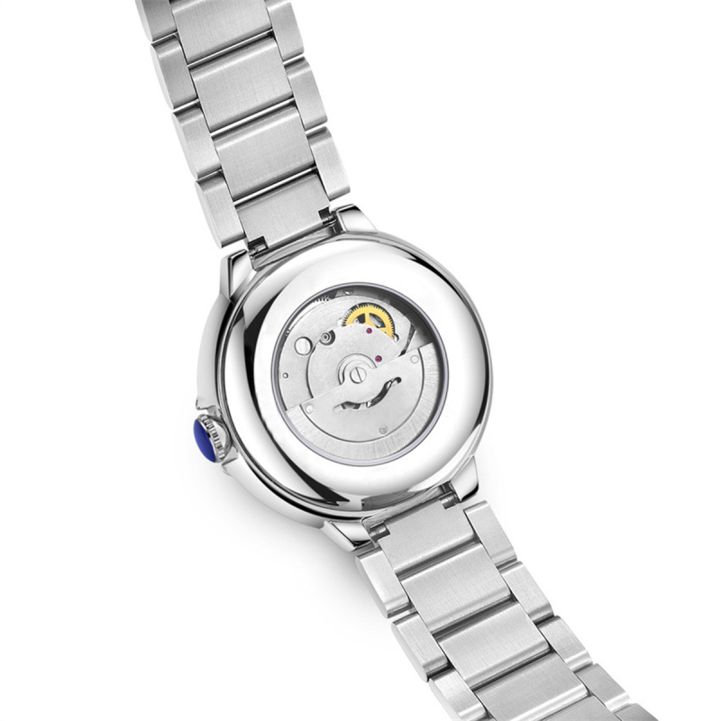 Ceas mecanic automat, Mișcare 222, Carcasă din aliaj de zinc, Curea din oțel inoxidabil, Rezistență la apă 30 m