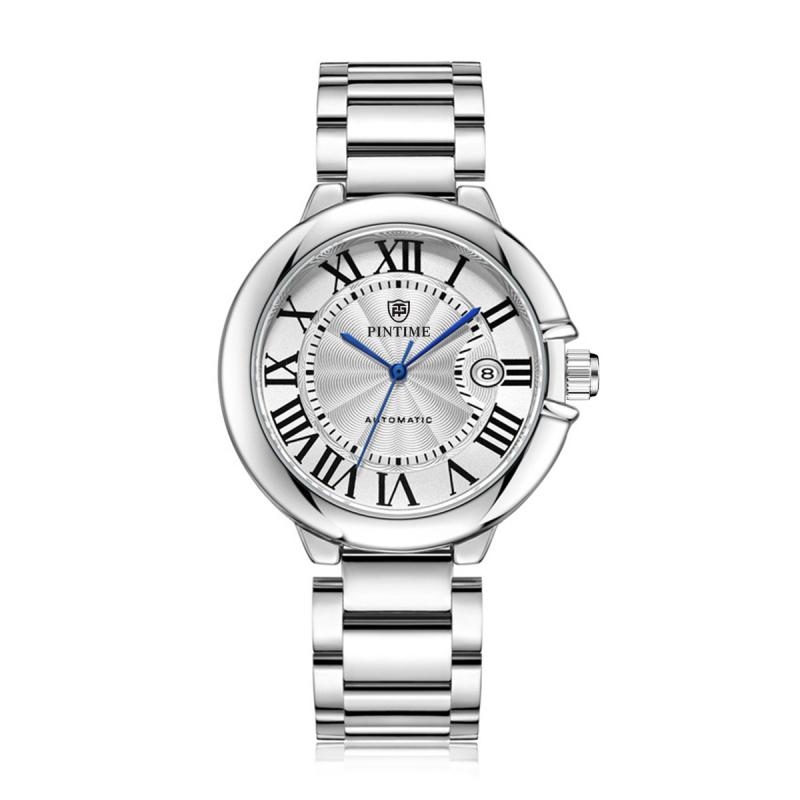 Ceas mecanic automat, Mișcare 222, Carcasă din aliaj de zinc, Curea din oțel inoxidabil, Rezistență la apă 30 m