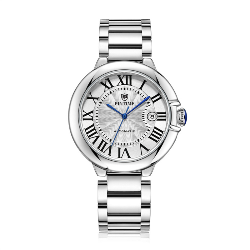 Ceas mecanic automat, Mișcare 222, Carcasă din aliaj de zinc, Curea din oțel inoxidabil, Rezistență la apă 30 m