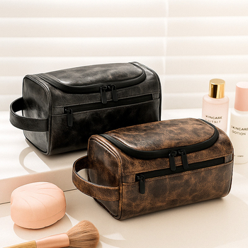 Runyu PU kožni neseser za kozmetiku, vodootporan, velikog kapaciteta, unisex putni organizator