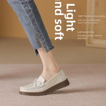 Dámske kožené loafers s okrúhlym nosom, nízky podpätok 1-3 cm, PU podšívka, gumová podrážka