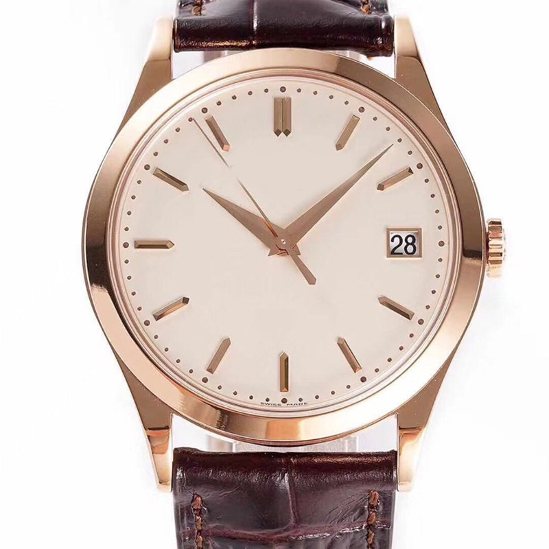 Muški mehanički kalendarski sat s kožnim remenom, kućište od nehrđajućeg čelika, promjer brojčanika 40,5 mm