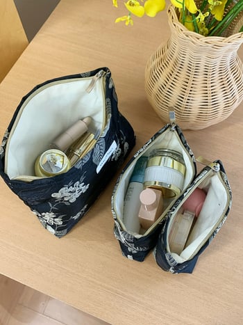 Make-up torbica s floralnim uzorkom, vanjska strana od poliestera, platnena podstava, sklopiva, unisex kozmetički organizator (svjež i sladak stil)