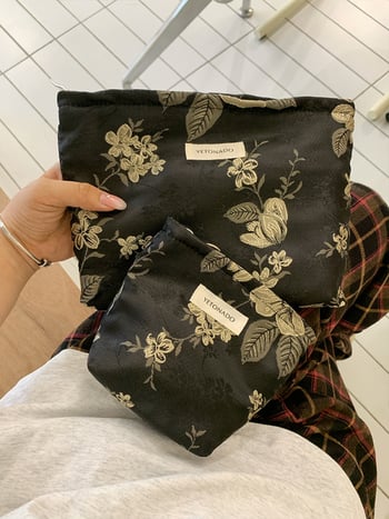 Make-up torbica s floralnim uzorkom, vanjska strana od poliestera, platnena podstava, sklopiva, unisex kozmetički organizator (svjež i sladak stil)