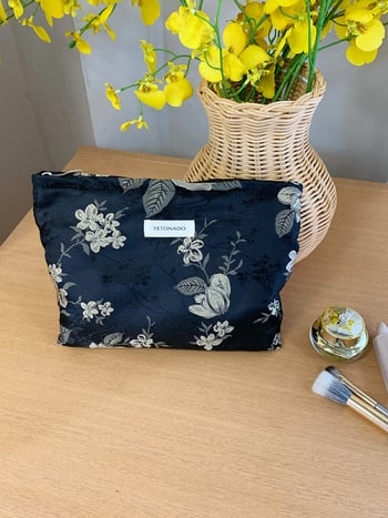 Make-up torbica s floralnim uzorkom, vanjska strana od poliestera, platnena podstava, sklopiva, unisex kozmetički organizator (svjež i sladak stil)