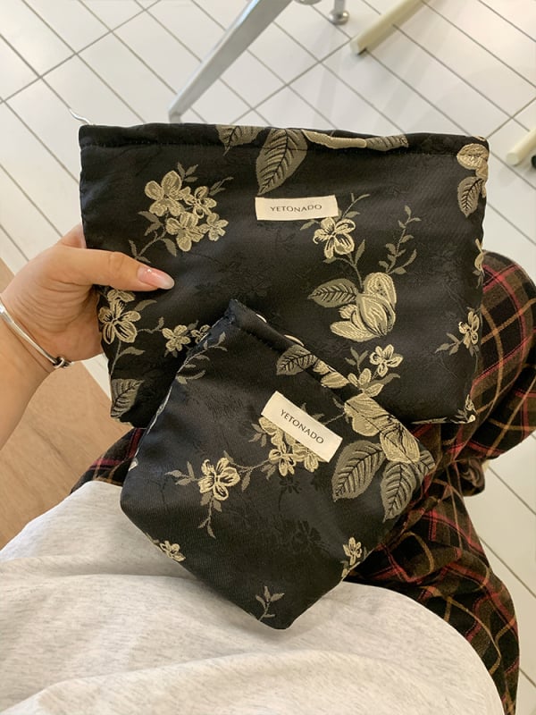 Make-up torbica s floralnim uzorkom, vanjska strana od poliestera, platnena podstava, sklopiva, unisex kozmetički organizator (svjež i sladak stil)