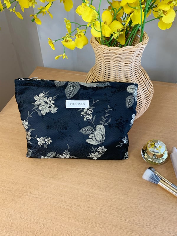 Make-up torbica s floralnim uzorkom, vanjska strana od poliestera, platnena podstava, sklopiva, unisex kozmetički organizator (svjež i sladak stil)