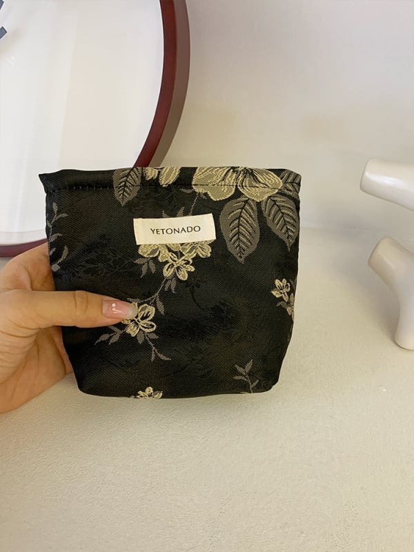 Make-up torbica s floralnim uzorkom, vanjska strana od poliestera, platnena podstava, sklopiva, unisex kozmetički organizator (svjež i sladak stil)