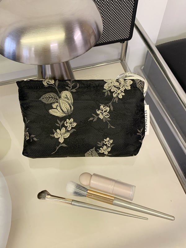 Make-up torbica s floralnim uzorkom, vanjska strana od poliestera, platnena podstava, sklopiva, unisex kozmetički organizator (svjež i sladak stil)