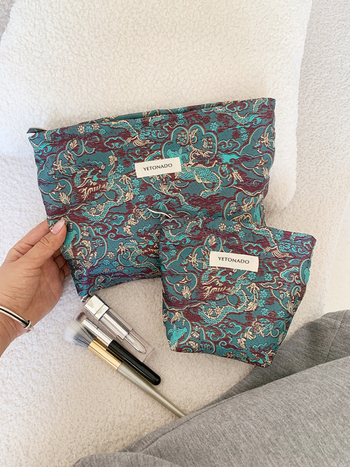 Torba za šminku s floralnim uzorkom, poliester, podstava od platna, sklopiva