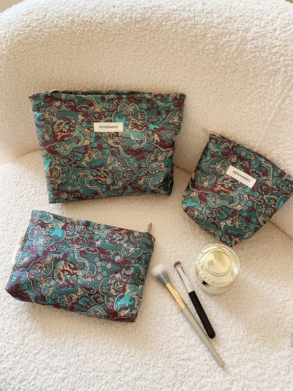 Torba za šminku s floralnim uzorkom, poliester, podstava od platna, sklopiva