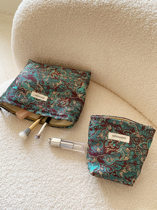 Torba za šminku s floralnim uzorkom, poliester, podstava od platna, sklopiva