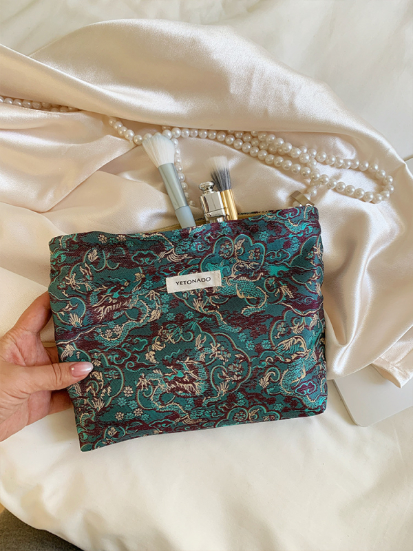 Torba za šminku s floralnim uzorkom, poliester, podstava od platna, sklopiva