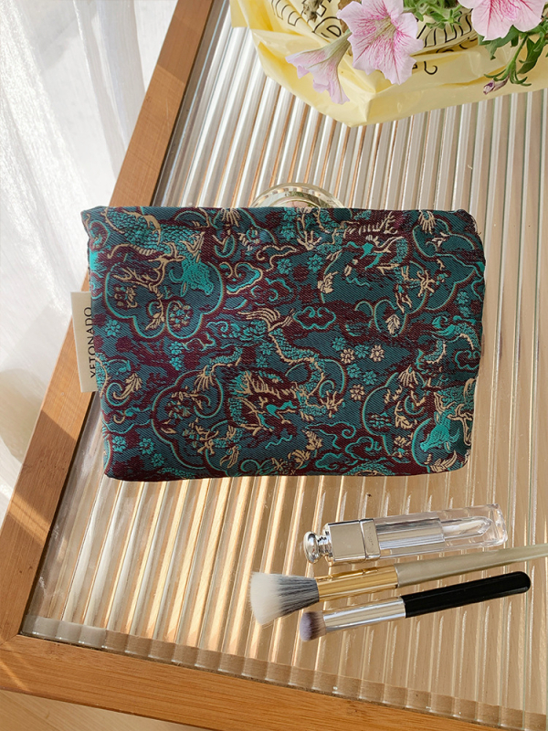 Torba za šminku s floralnim uzorkom, poliester, podstava od platna, sklopiva