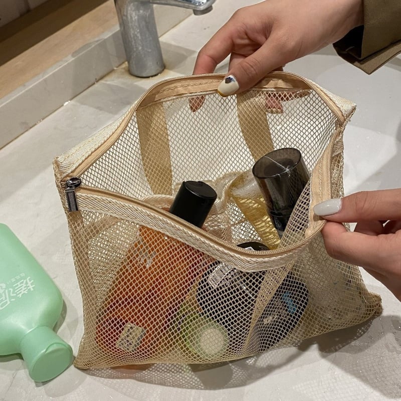 Mrežasta kozmetička torbica – prozračan organizator za kućno skladištenje i putovanja, unisex, bez podstave