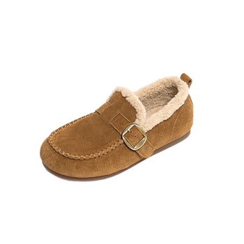 Zuida Loafers από καστόρι αγελάδας, με στρογγυλό δάχτυλο, χαμηλό τακούνι, επένδυση με μαλλί προβάτου