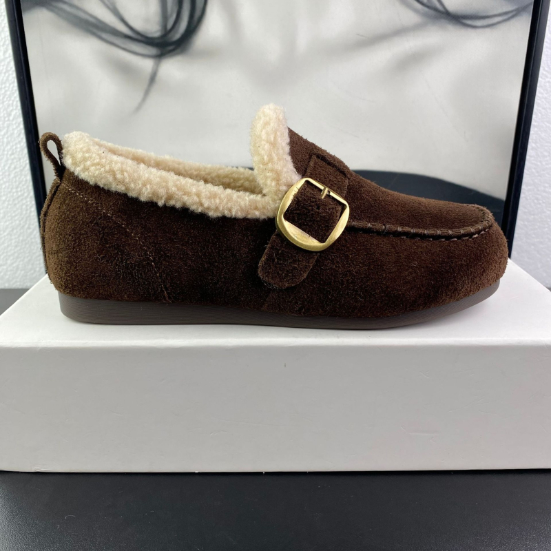 Zuida Loafers από καστόρι αγελάδας, με στρογγυλό δάχτυλο, χαμηλό τακούνι, επένδυση με μαλλί προβάτου