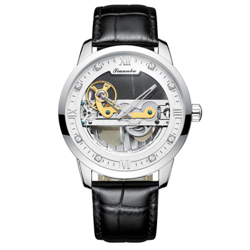 Muški sat s potpuno automatskim skeletnim mehanizmom, kožni kaiš, vodootpornost 10 m i prozorno stražnje kućište