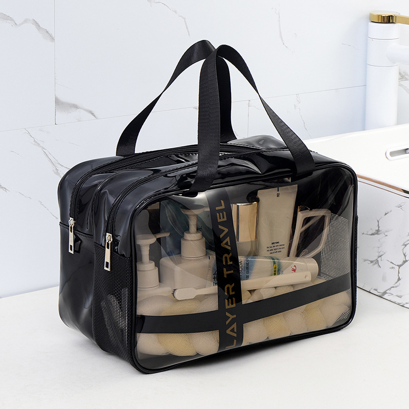 PVC kozmetička torbica, kockasti oblik, vodootporna, odjeljak za suho i mokro, za putovanja