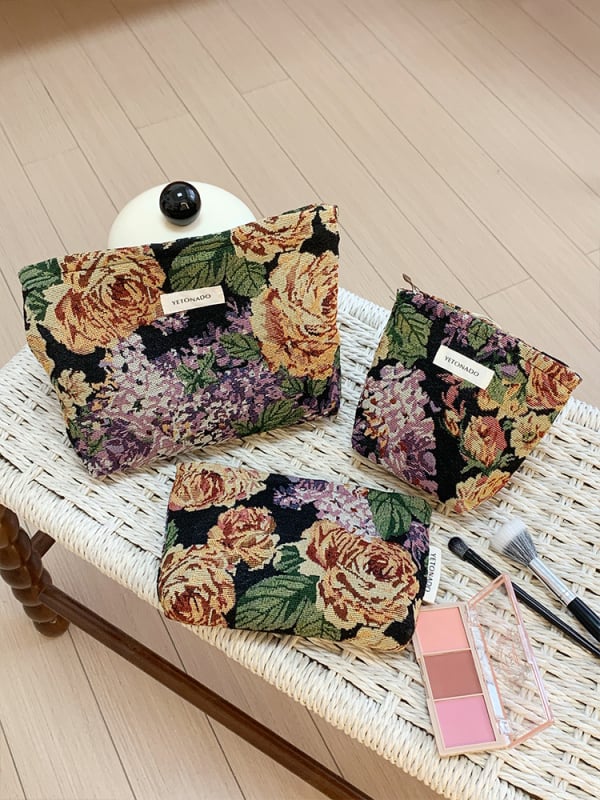 Yetonado kozmetička torbica s izšivanim cvjetnim uzorkom – Veliki kapacitet, Prenosni organizator za kozmetiku, Poliester s podlogom od platna
