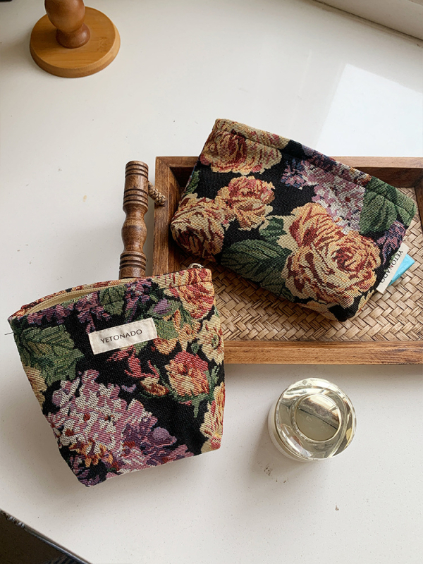 Yetonado kozmetička torbica s izšivanim cvjetnim uzorkom – Veliki kapacitet, Prenosni organizator za kozmetiku, Poliester s podlogom od platna