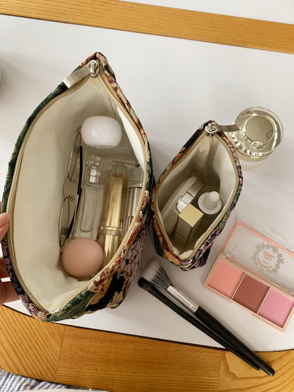 Yetonado kozmetička torbica s izšivanim cvjetnim uzorkom – Veliki kapacitet, Prenosni organizator za kozmetiku, Poliester s podlogom od platna