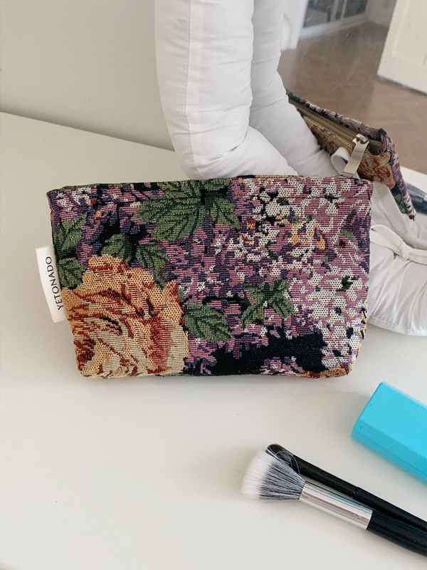 Yetonado kozmetička torbica s izšivanim cvjetnim uzorkom – Veliki kapacitet, Prenosni organizator za kozmetiku, Poliester s podlogom od platna