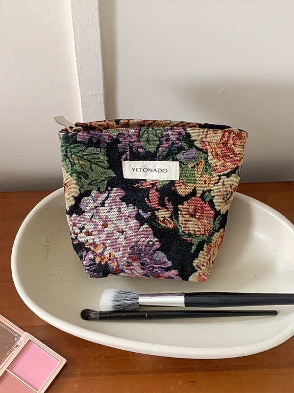 Yetonado kozmetička torbica s izšivanim cvjetnim uzorkom – Veliki kapacitet, Prenosni organizator za kozmetiku, Poliester s podlogom od platna