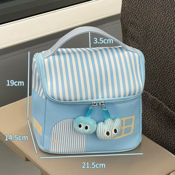 Neseser za kozmetiku od PU, prugasti uzorak, zatvarač, vodootporan