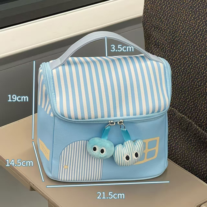 Neseser za kozmetiku od PU, prugasti uzorak, zatvarač, vodootporan