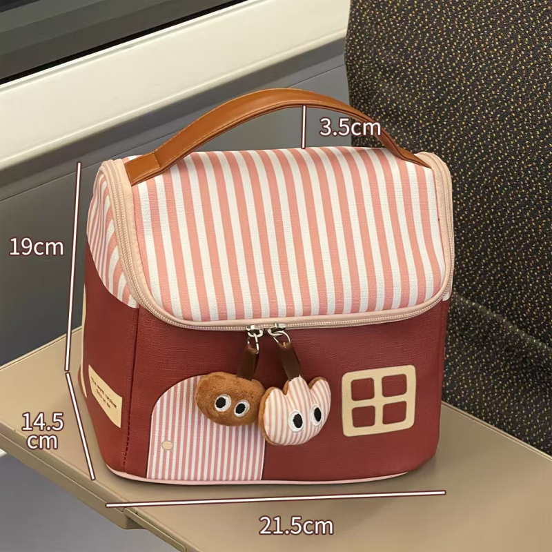 Neseser za kozmetiku od PU, prugasti uzorak, zatvarač, vodootporan