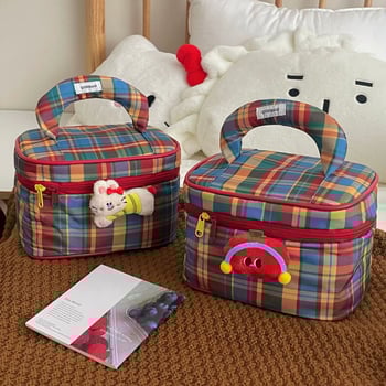 Kozmetička torbica s kariranim uzorkom, Oxford tkanina, podstava od poliestera, ultra lagana, proljeće 2025