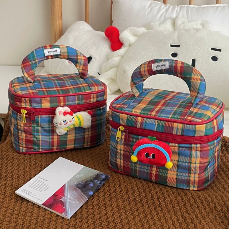 Kozmetička torbica s kariranim uzorkom, Oxford tkanina, podstava od poliestera, ultra lagana, proljeće 2025