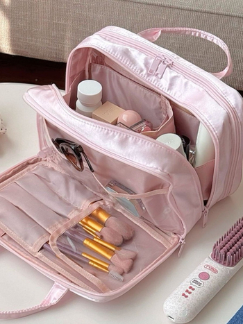 Troslojna kozmetička torba, velika kapaciteta, najlon, vodootporna, proširiva, za putovanja.
