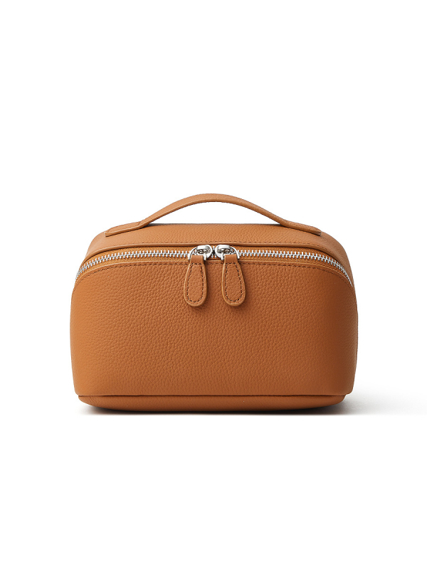 Kozmetička torbica od kože prvog sloja, gradski minimalistički stil, zatvarač, podstava od poliestera i pamuka