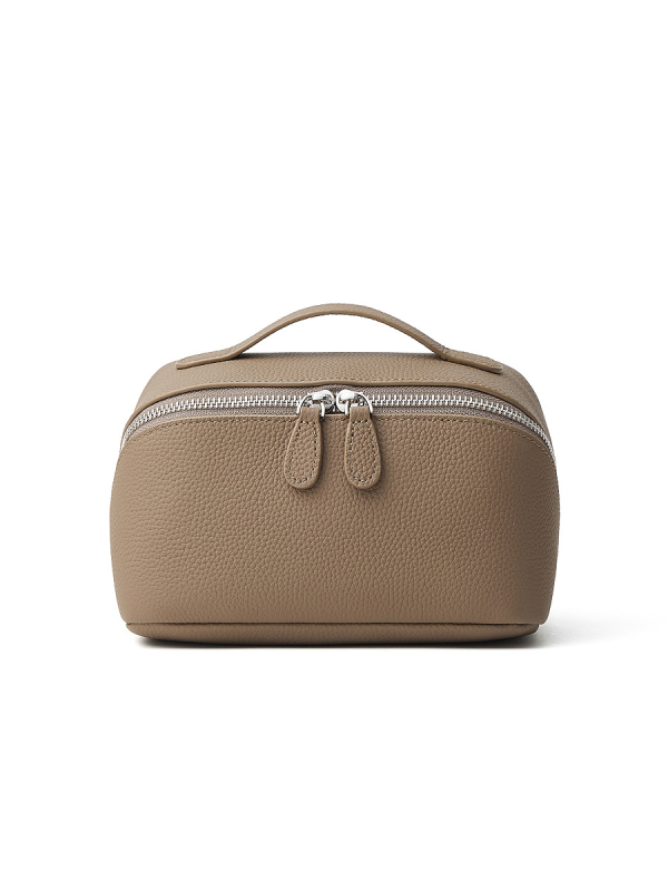 Kozmetička torbica od kože prvog sloja, gradski minimalistički stil, zatvarač, podstava od poliestera i pamuka